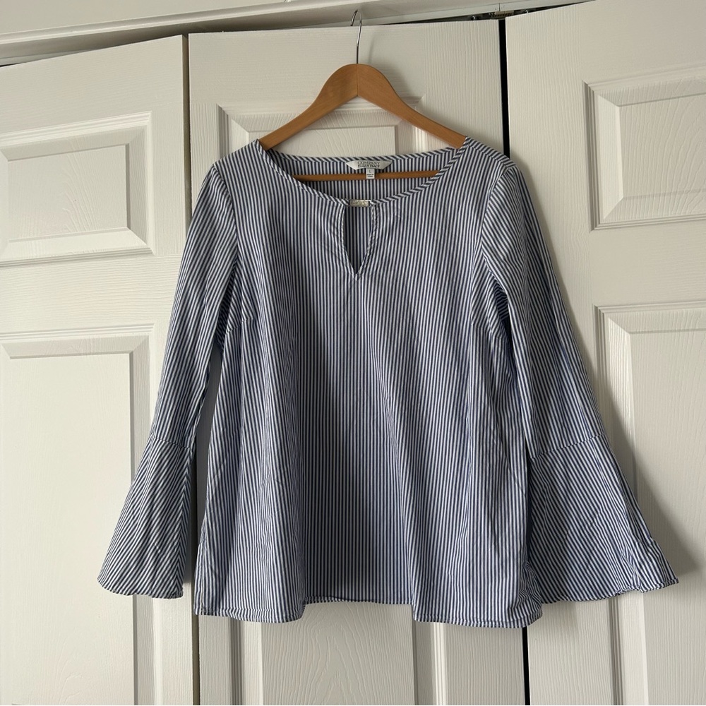 Company Ellen Tracy Striped Blue Women's Top Blouse Size Large - Picture 1 of 5